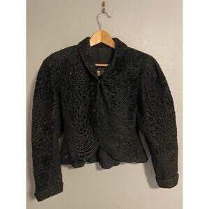 Vintage Carson Pirie Scott Fur Salon Persian Lamb Jacket Womens Small Black READ